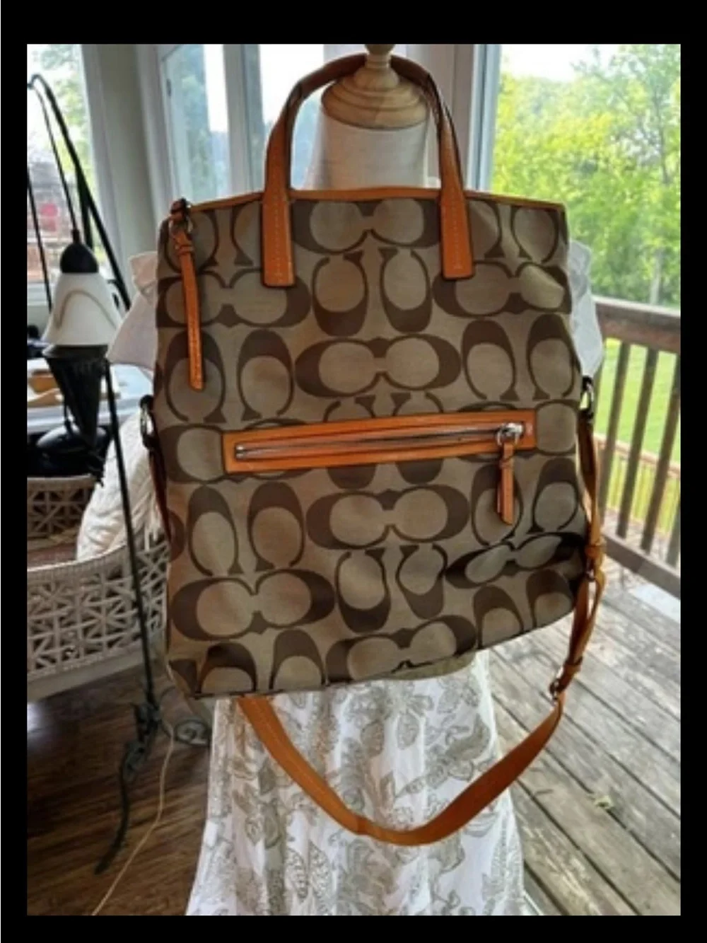 Coach Signature Stripe Foldover Tote Bag AUTHENTIC